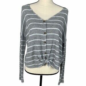 American Eagle Crop Top Women XS Soft & Sexy Long Sleeve Tied Button Front